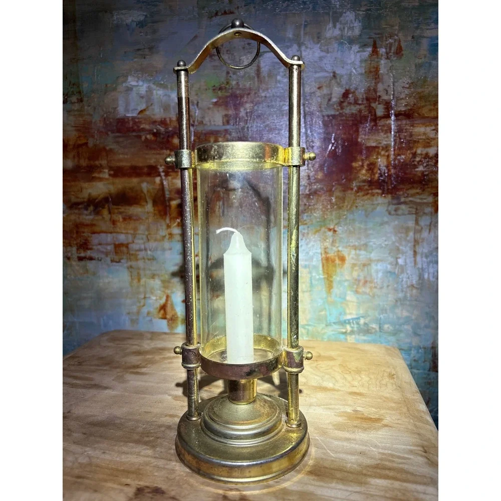 Teleflora Brass & Glass Brass Tone Hurricane Candle Lantern Hanging Decor